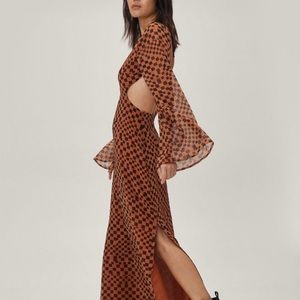 Checkerboard Backless Wide Sleeve Maxi Dress - nasty gal